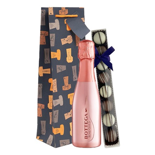 Mini Bottega Rose 20cl & Fine Artisanal Truffles Gift Bag